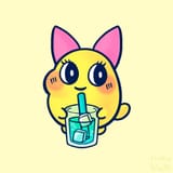 pyonkotchi drinking a melon soda 🍈inspired by the new melon soda tamagotchi connection 20th anniversary release!! 💙