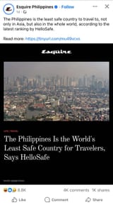philippines is the least safe country to travel
