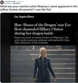 What was your reaction when Rhaenys&#039;s name appeared in the Jeffrey Epstein documents