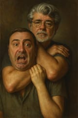 George Lucas strangles Mike Stoklasa Oil Painting
