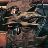 Julian Caldow (concept designer) with the Batwing model for Tim Burton&#039;s Batman.