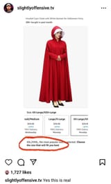 Popular sizes for handmaiden costumes