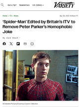 Spider-Man Joke Removed on Britain TV