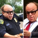 police dash camera footage of Warwick Davis and Danny Devito fighting over a piece of cheese