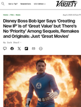 Bob Iger Defends Disney Sequels Remakes Over Original Movies