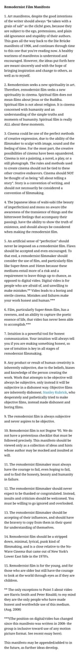 The Remodernist Film Manifesto