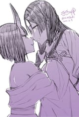 Shuten pulling down on Raikou&#039;s hair