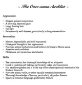 the oneesama checklist