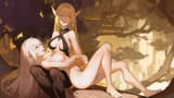 Konachan.com - 263093 2girls animal barefoot breasts building butterfly fingering forest long_hair nero_(nilu) nude original pussy_juice tree white_hair yellow_eyes yuri