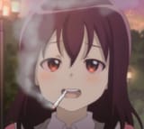 cute girl who stayed up too late watching TV is too exhausted to notice her drinking straw is combusting