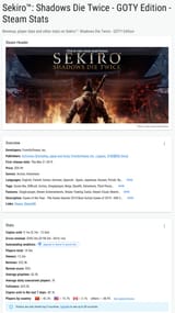 Sekiro™ Shadows Die Twice - GOTY Edition Steam stats