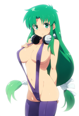 1girl, cowboy shot, yae (ganbare goemon), green eyes, green hair, absurdly long s-2009762170