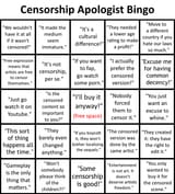 Censorship Apologist Bingo