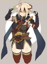 カムラノ装備着てる沖田さん_うさ団子たくさん食べて_MH__Rise_Monster_Hunter_Monster_Hunter_Rise_Kamura_armor_Female_hunter