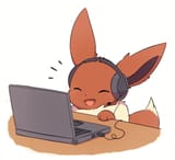 eevee with headphones at laptop