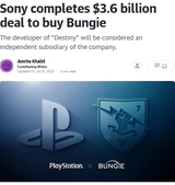 Sony completes $3.6 billion deal to buy Bungie
