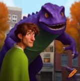 Green guy purple dinosaur