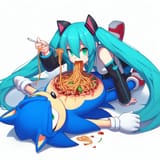 Miku feating on Sonic Intestine Spaghetti