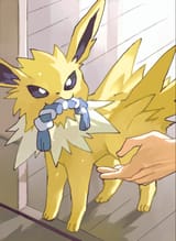 jolteon holding scarf in mouth