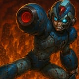 20250621_1930_Battle-Damaged Mega Man X_simple_compose_01jyad60m7e2nr3j1ythtwxeap