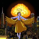 year 1990, pixel art, jaggy lines, surreal, cityscape, skyscrapers, night, light s-609967270