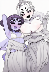 2girls, yeun, large breasts, teasing, chest focus, flirting, dynamic pose, muffe s-1432960303