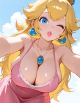 princess peach winking and sweaty