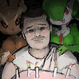 gardevoir and lopunny giving a shoulder rub to a 5 year old man