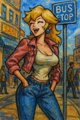 20250629_2317_Peach at Bus Stop_simple_compose_01jyyrrg4bett8hjs2htv4zgq1