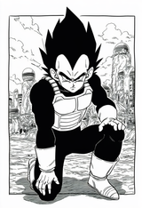 1boy, vegeta (dragon ball z), {{{kneeling}}}, one knee, crying, toriyama_akira_( s-986687740