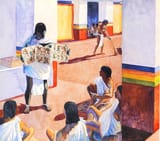 Aztec Calmecac school, Rob Wood-Wood Ronsavile Harlin; from from The Aztec World by Elizabeth Hill Boone-Smithsonian Books COMPRESSED COLOR CORRECT ATTEMPT; EXTRA COMPRESS