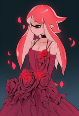 1girl, best quality, Inkling, dark, dress flower, glowing, squid hair ornament, s-1572342069