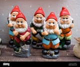 five-garden-gnomes-on-sale-in-lynton-north-devon-england-BCMBYT