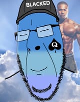 17636 - bbc blacked blue blue_skin calm cap closed_eyes closed_mouth clothes glasses hat irl irl_background queen_of_spades sky smile soyjak stubble tattoo variant cobson