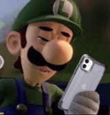 Luigi looking at shitty images on his iphone