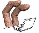 two fingers at computer