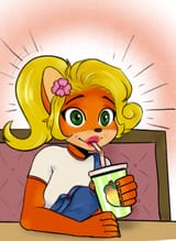 75782 - 1girl coco_bandicoot colored crash_bandicoot_(series) cup drinking parody ponytail solo