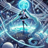Infinitely long Hatsune Miku extending up beyond the stratosphere toward the orbit of Cirno the Ice Fairy from Touhou_3d0e313f-9fb6-4804-bd91-cd7603e40a98