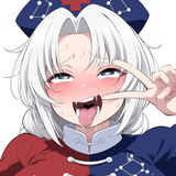 {lunamoon}, 1girl, {{yagokoro eirin}}, white hair, braid, hair intakes, ahegao, s-2979731854
