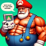 Sigmund Freud wearing a Super Mario costume holding up a GameBoy device with a picture of large woman on the display, text bubble reads &#039;Boys want to hug their mothers&#039;_ac4fd98c-f9bc-4c3a-9f40-2bc71132e676