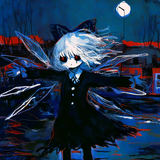 00230_{{dark}}, cirno, black theme, {{floating}}, {{{spotlight}}}, {{{black sclera}}}, {{mame s-3624155379