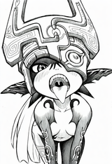 Midna, mouth focus, teeth, tongue, oppai loli, solo, traditional media, masterpi s-192418107