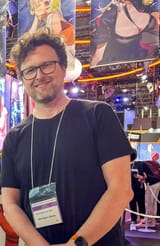 happy white man with huge anime tiddy