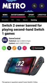 NINTENFO BANS SWITCH SECOND HAND GAMES