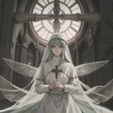 00029-4090211930-masterpiece, absurdres, large detailed eyes, green eyes, ((church, virgin mary, veil, cross, praying)), own hands together, perf