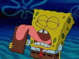 spongebob licking a chocolate bar vigorously