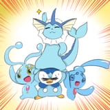 vaporeon held up by piplup manaphy and phione