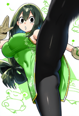 1girl, masterpiece, no text, asui tsuyu, hero costume, ebora, sky-freedom, persp s-2704118069