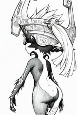 Midna, from behind, solo, traditional media, masterpiece, best quality, absurdre s-2113523319