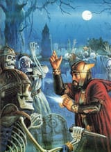 original colour art-Dungeons-&amp;-Dragons-2nd-Edition-2e-D&amp;D cleric surrounded by undead skeletons